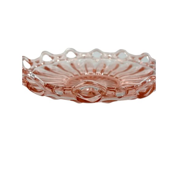 Vintage Pink Depression Glass Serving Ribbed Lace Bowl 12" - Picture 6 of 16